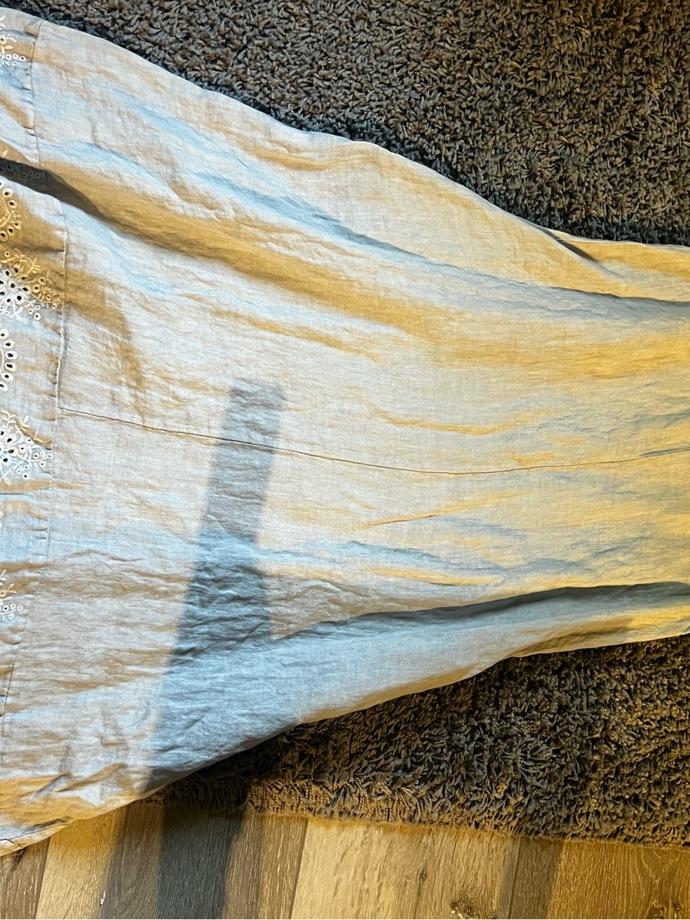 Purpling Light Gray 100% linen Midi Dress with Ruffle Hem - Picture 7 of 7